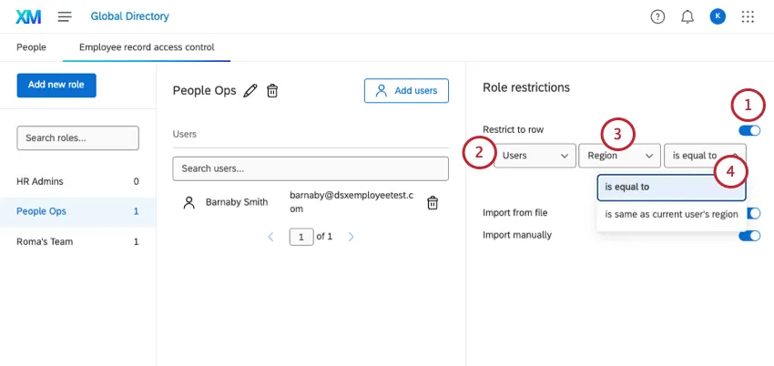creating data limitations for a role