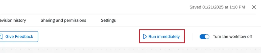 the "run immediately" button at the top of the page