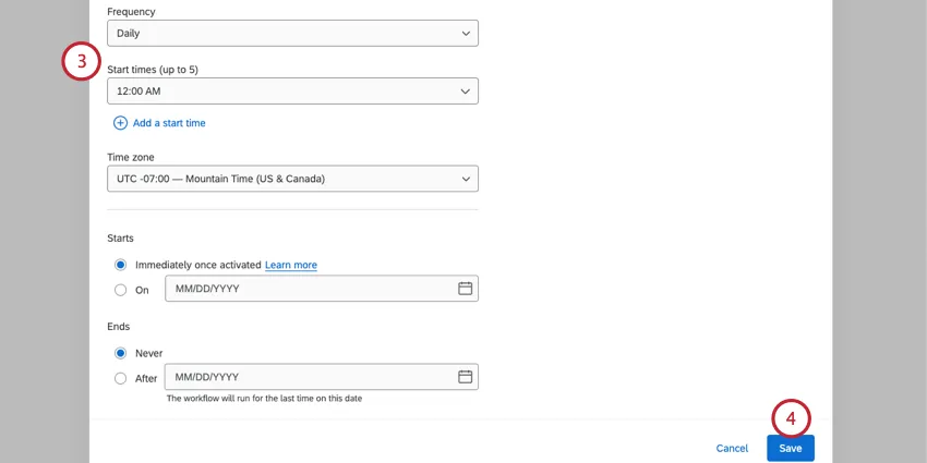 choosing a schedule and clicking save