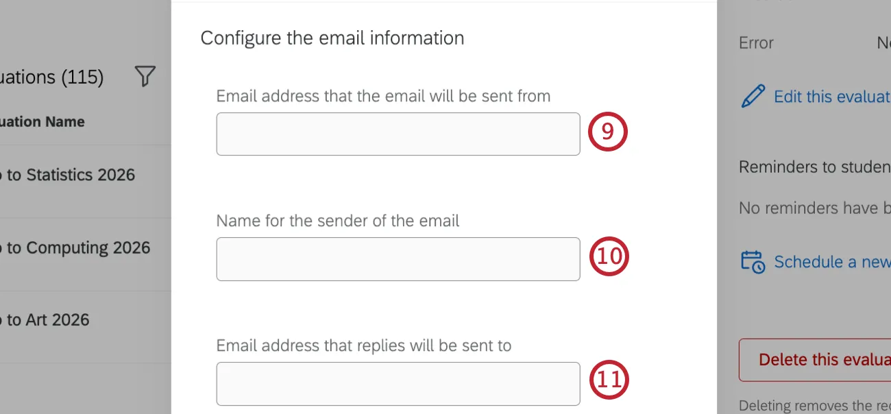 form fields to enter email information for the reminder