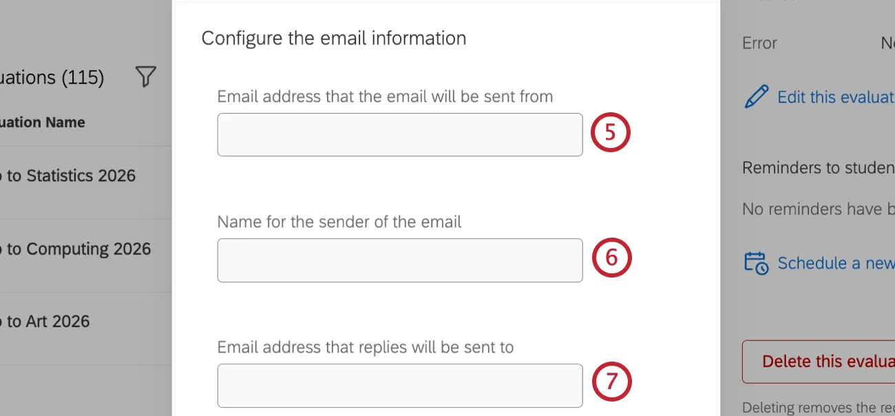 form fields to enter the email information for the reminder email