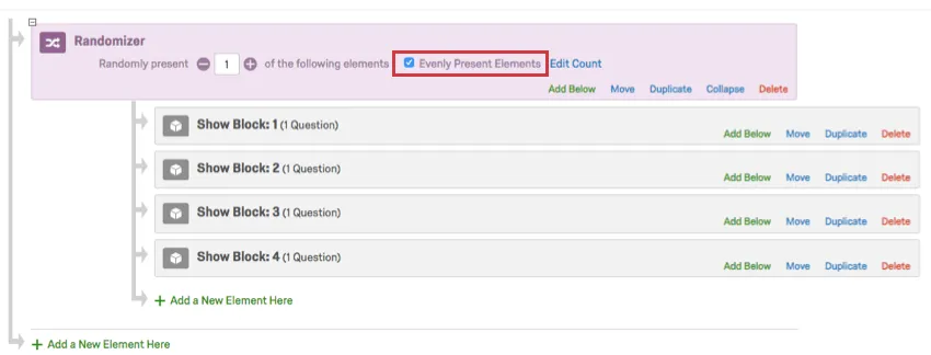 Evenly Present Elements selected on the lower-right of the randomizer elements