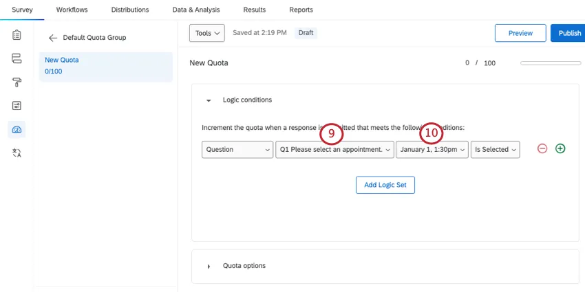 Creating a simple logic quota condition
