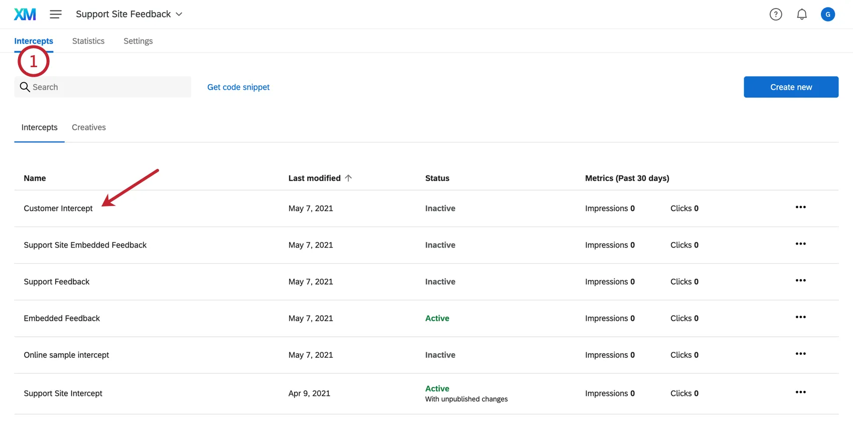 Choix dun intercept dans longlet Intercepts