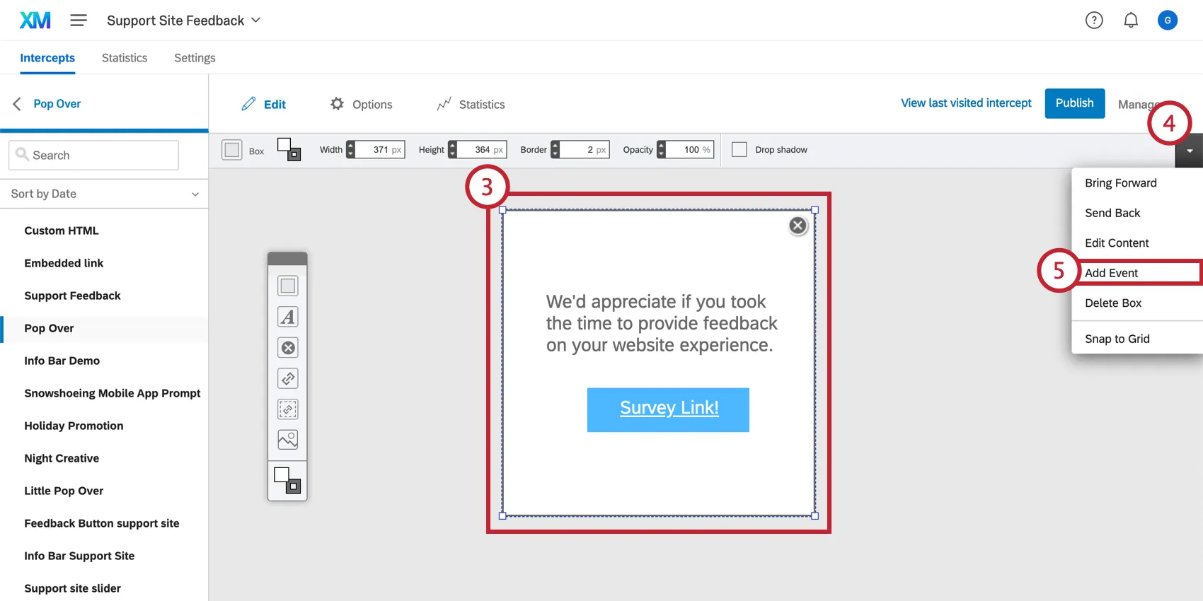 Adding event tracking to a creative with the drop down menu in the top right