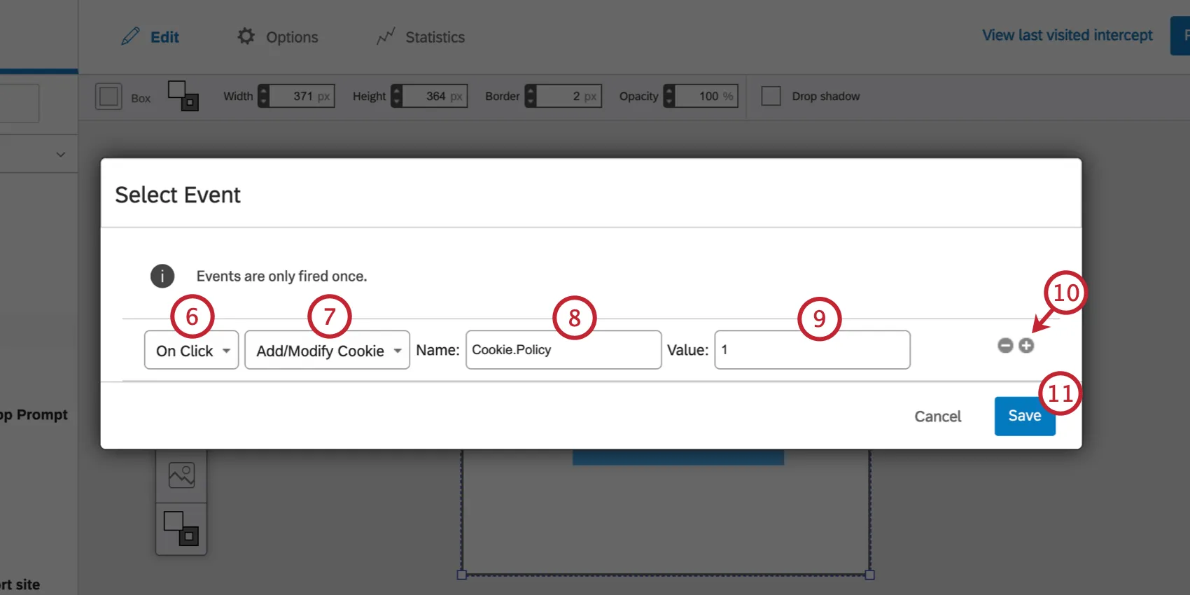 Specificare gli elementi del tracker di eventi su un editor di intercettazioni
