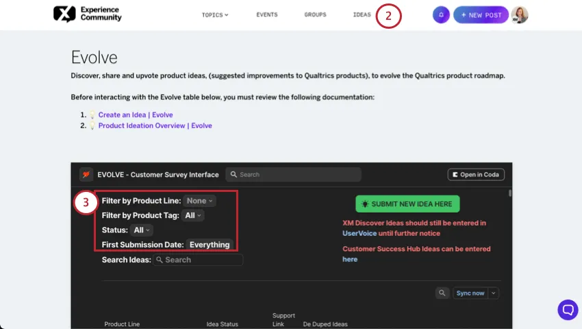 Ir a ideas y luego ajustar filtros