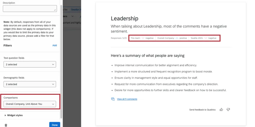 Configuração de comparações no editor de widget