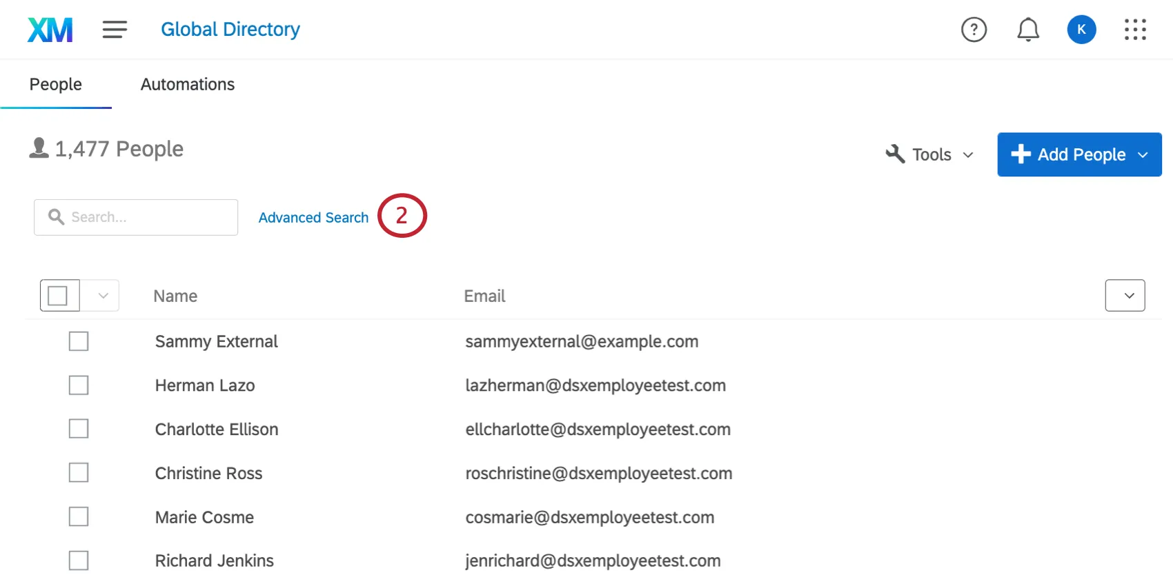 facendo clic sulla ricerca avanzata della directory degli impiegati