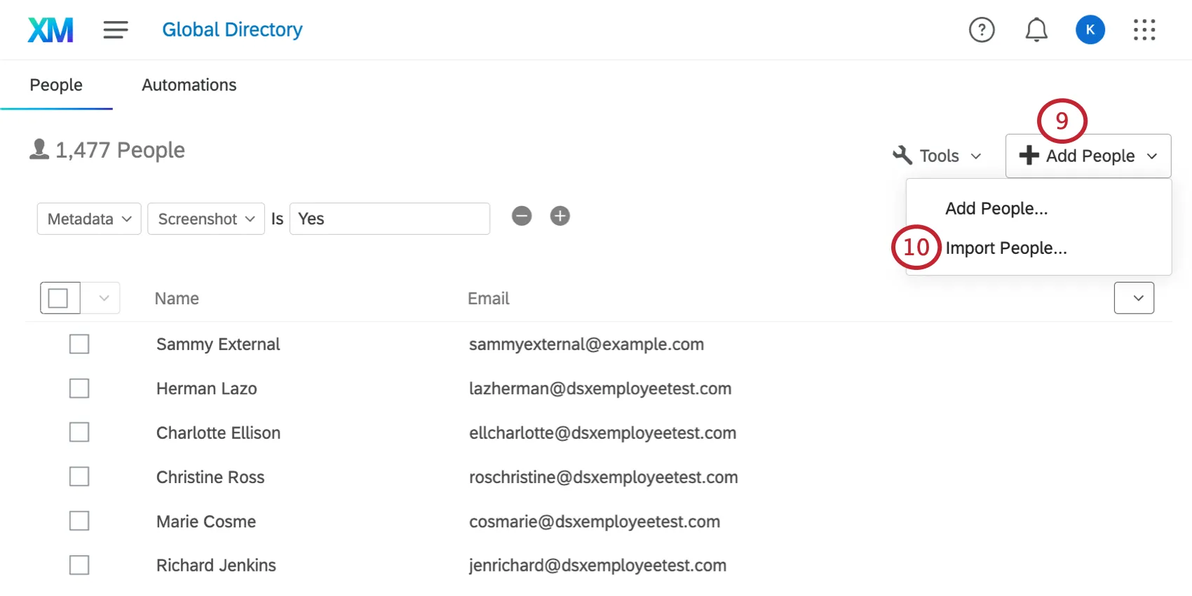 en cliquant sur ajouter des personnes puis sur importer des personnes