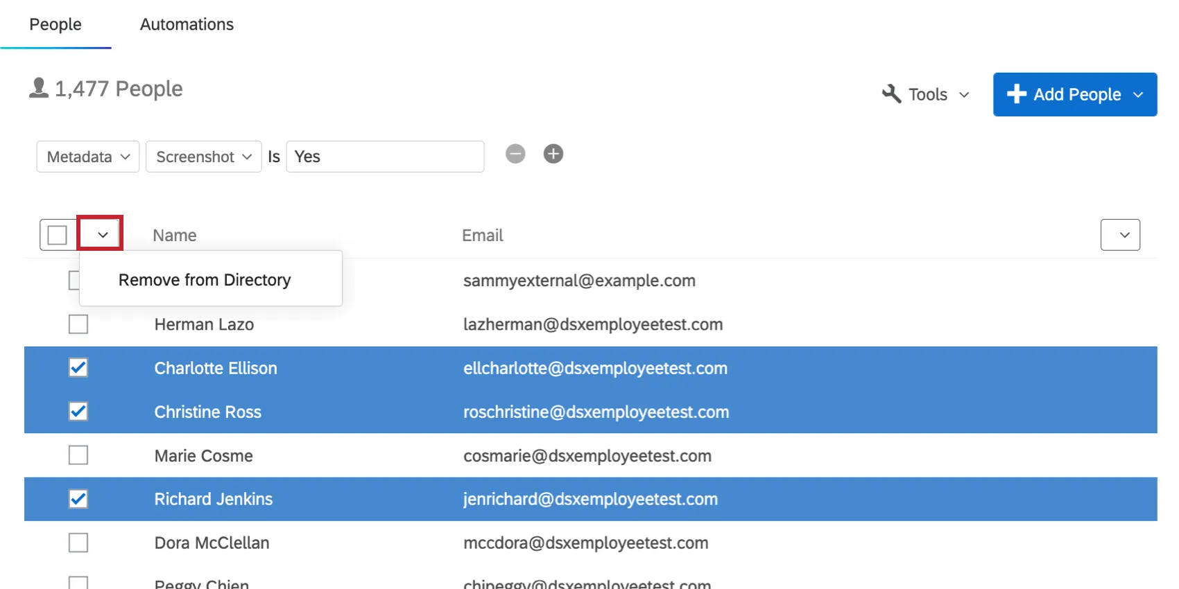 sélectionner plusieurs personnes dans le répertoire