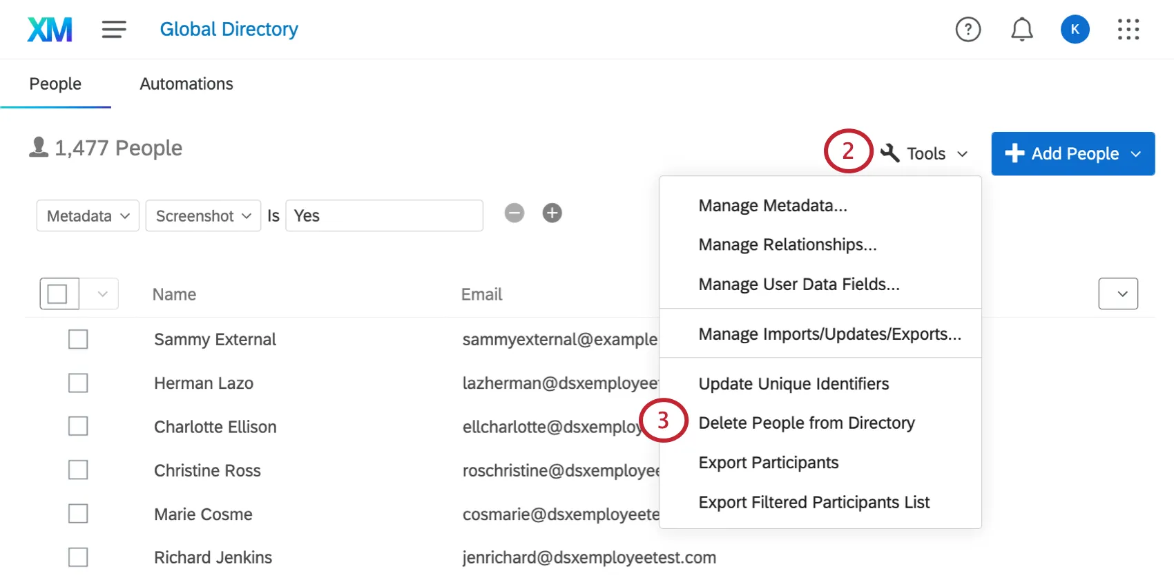 clicando em ferramentas e, em seguida, excluindo a amostra do diretório