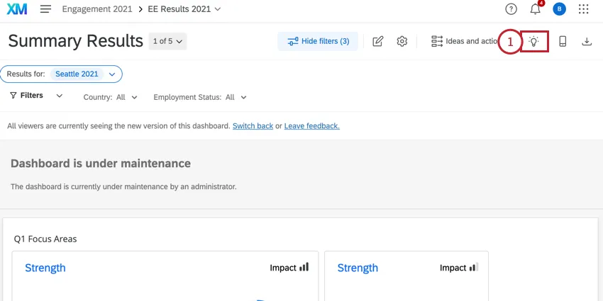 the insights button at the top of an ex dashboard