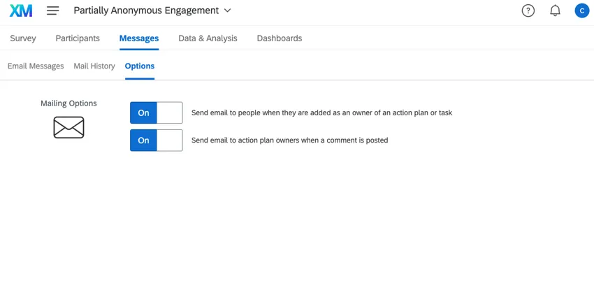la section des options de longlet des messages