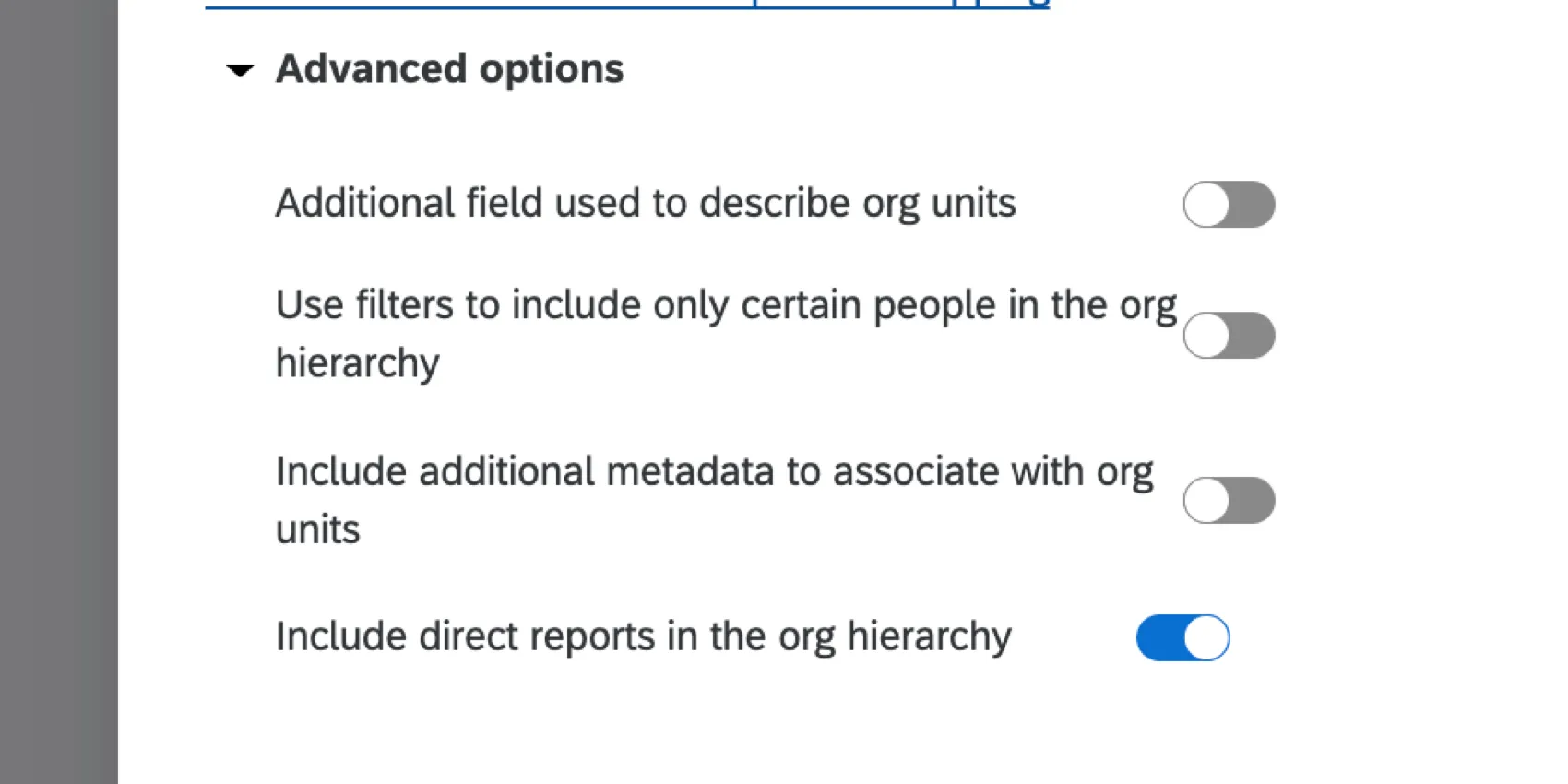 the advanced options for a parent child hierarchy