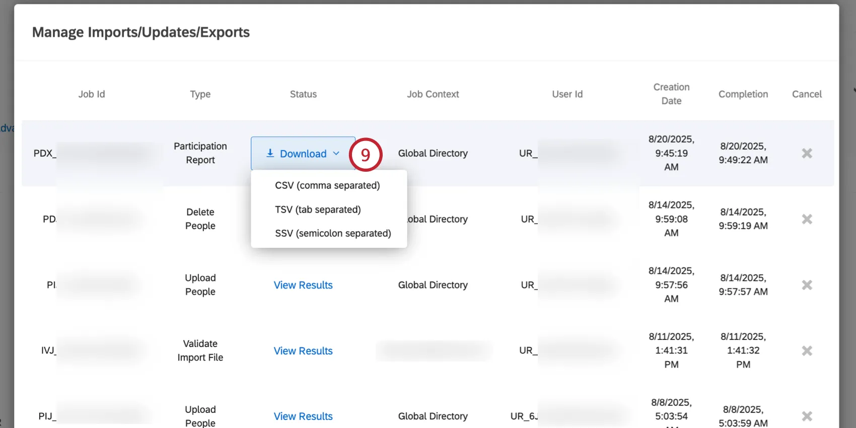 descargando la exportación completada