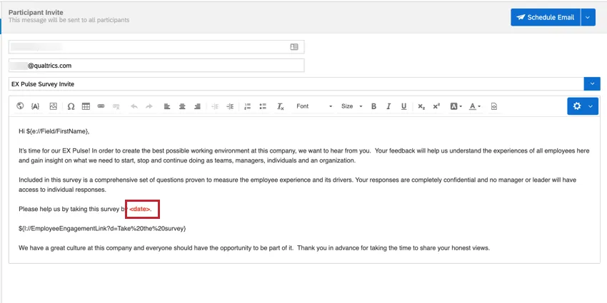 Editar la fecha en el correo electrónico de invitación ex25
