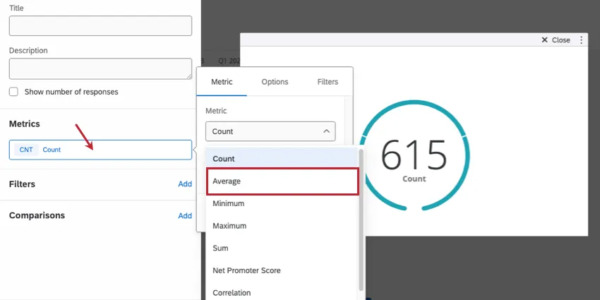 Facendo clic sul conteggio si aprono i menu a sinistra in cui è possibile configurare la media