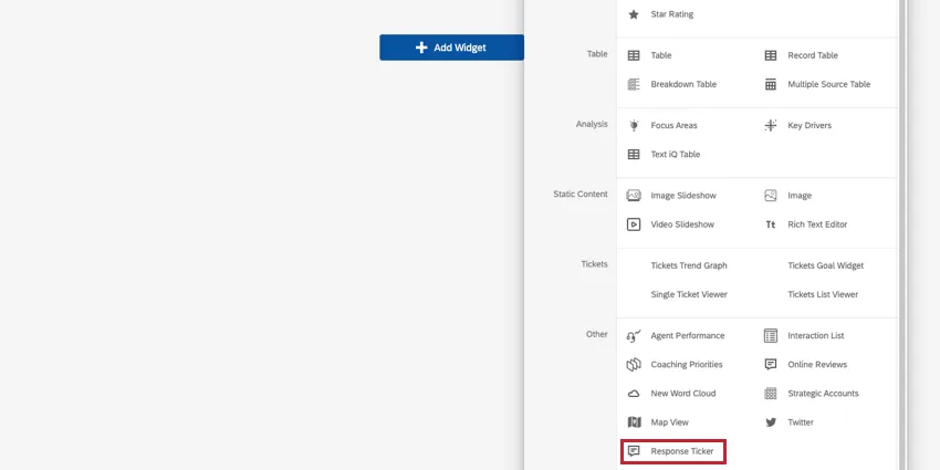 Menu expanded from add widget button