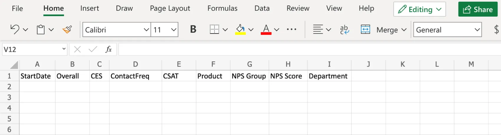 example of an excel workbook with column headers