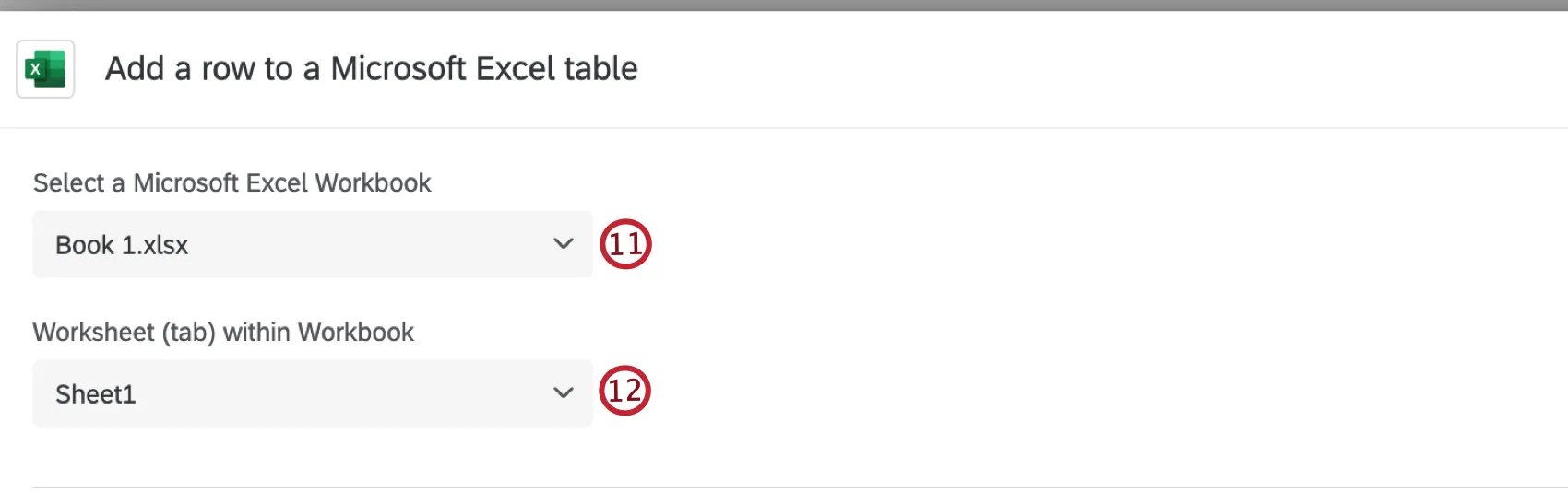 Auswählen einer Excel-Arbeitsmappe und eines Excel-Arbeitsblatts