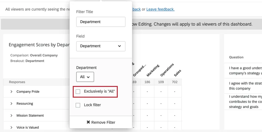 die Option exklusiv ist alle in einem Filter