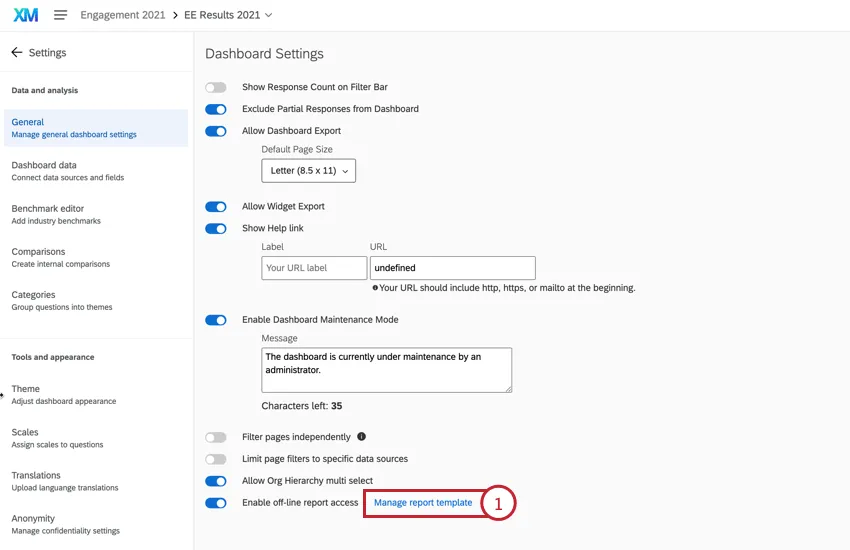 clicking manage report template to access the existing template
