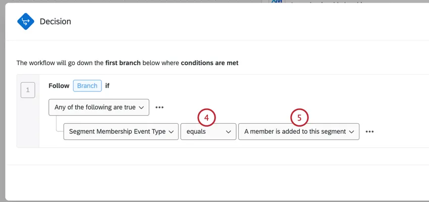 choosing the operator and value for the condition