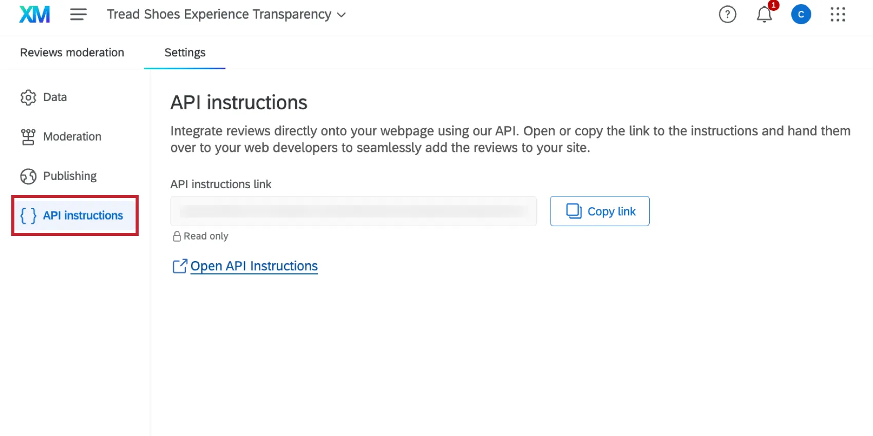 The API Instructions section of the project