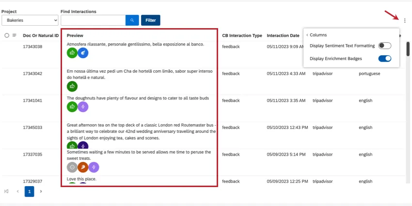 laffichage des badges denrichissement