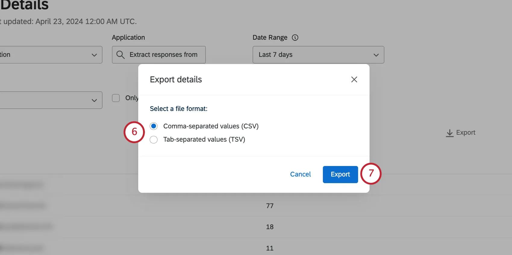 selecting a file format for the export