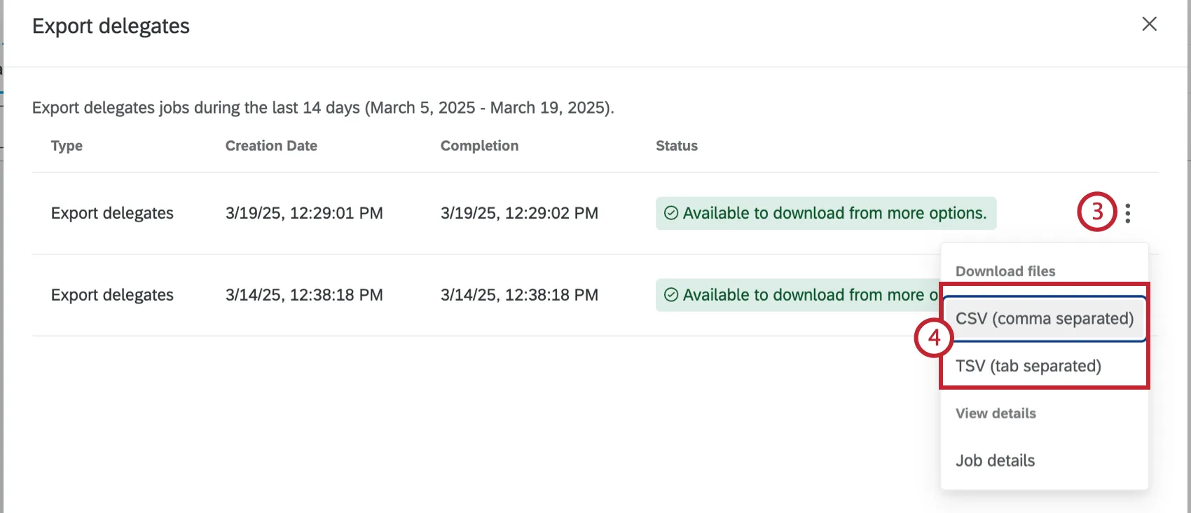 Opzioni di esportazione per i delegati