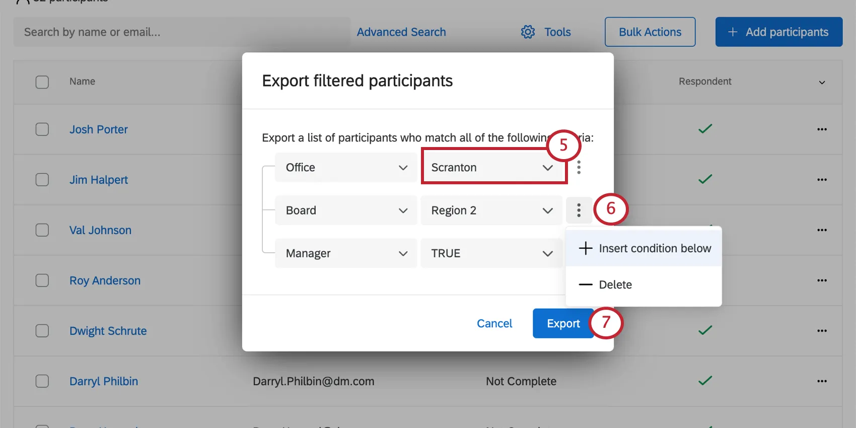 Três condições metadados na janela e etapas numeradas