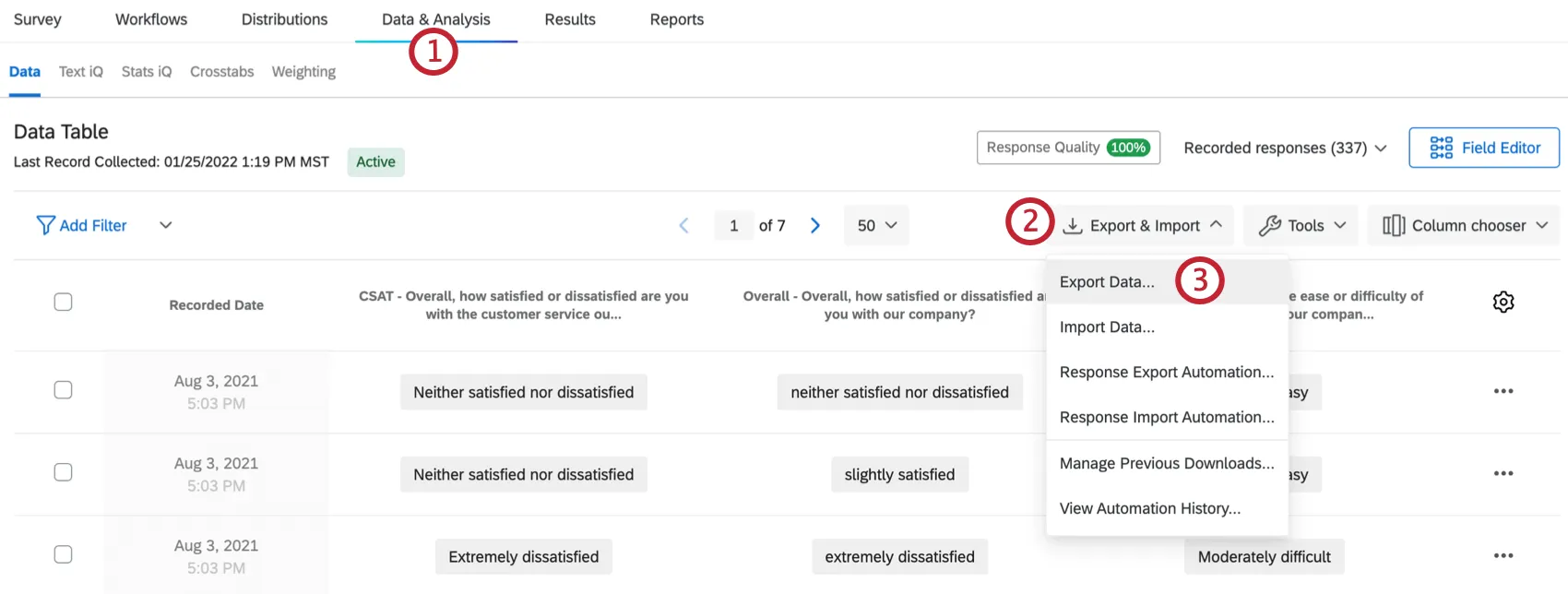 Bouton dexportation et dimportation à lextrême droite de longlet Données et analyse