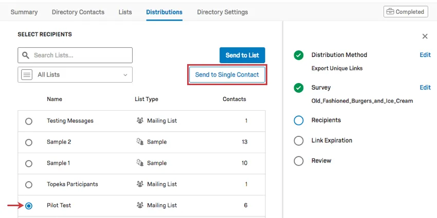 Send to a single contact button in white