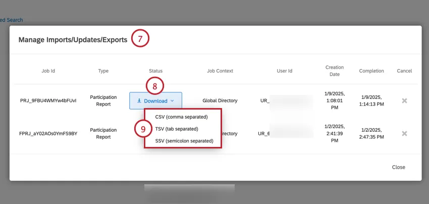 herunterladen der Exportdatei