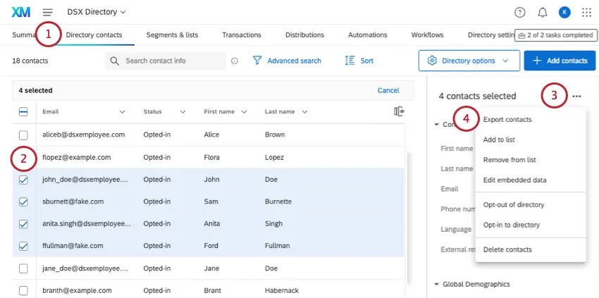 selecting directory contacts and NOT selecting directory options