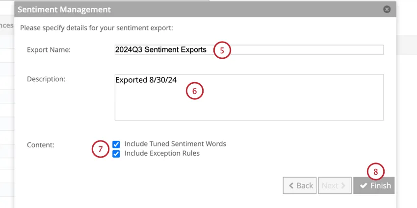 escolher as configurações de exportação