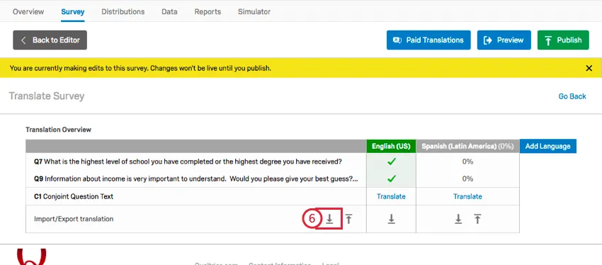 clicking the download button in the translation window