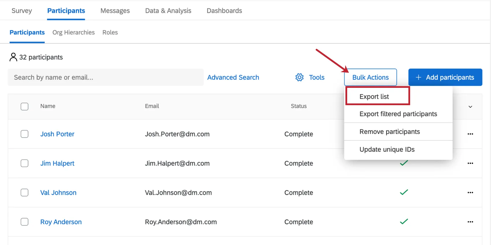 Image of bulk actions button