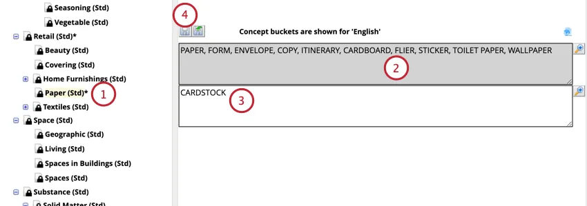 selecting an existing node and adding terms to it