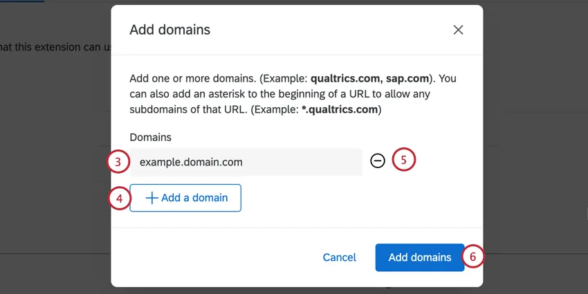 entering the domain name to add