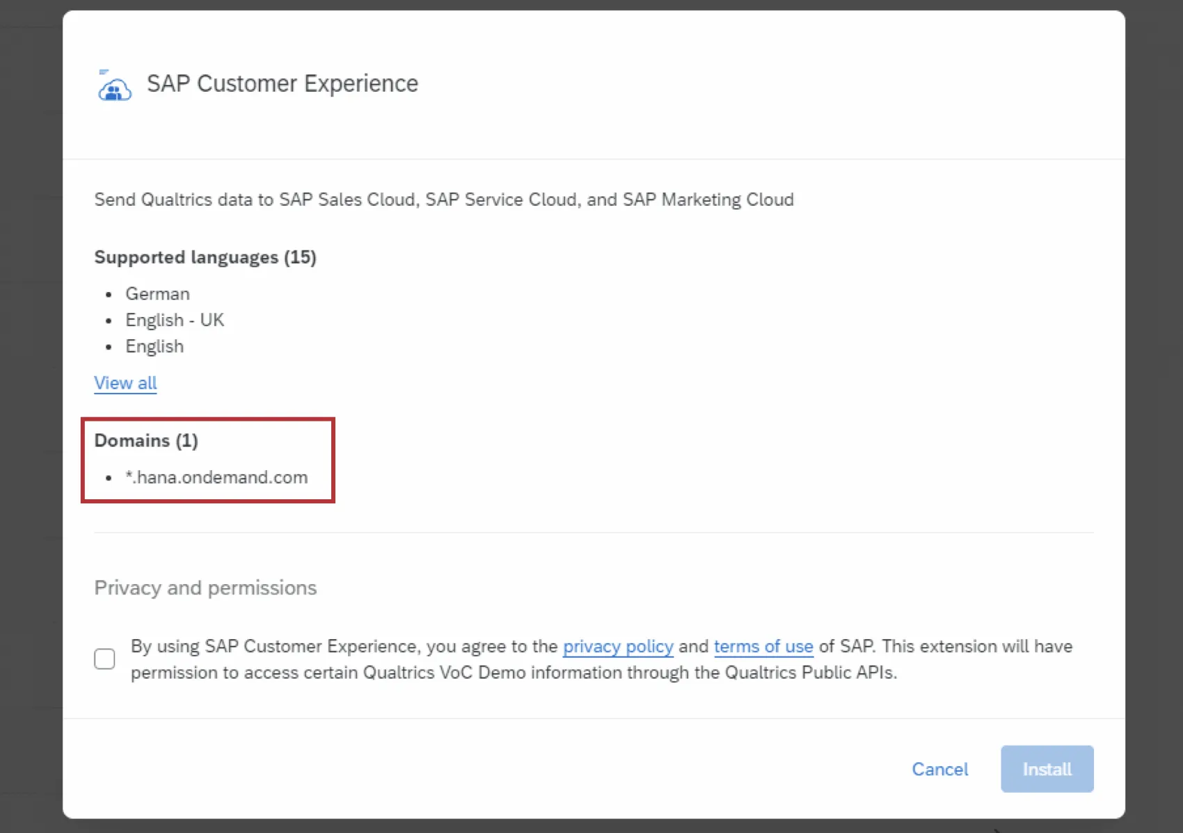 domains within an SAP Customer Experience extension