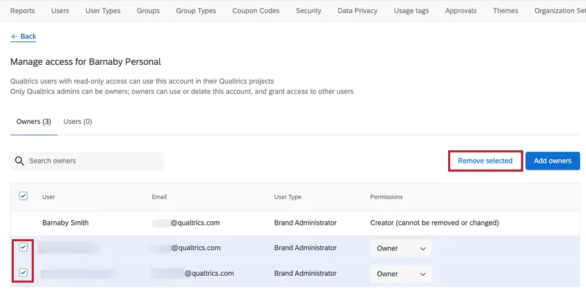 eliminar credenciales seleccionadas de una extensión