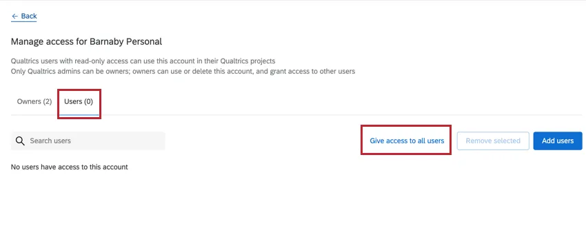 le bouton Donner accès à tous les utilisateurs