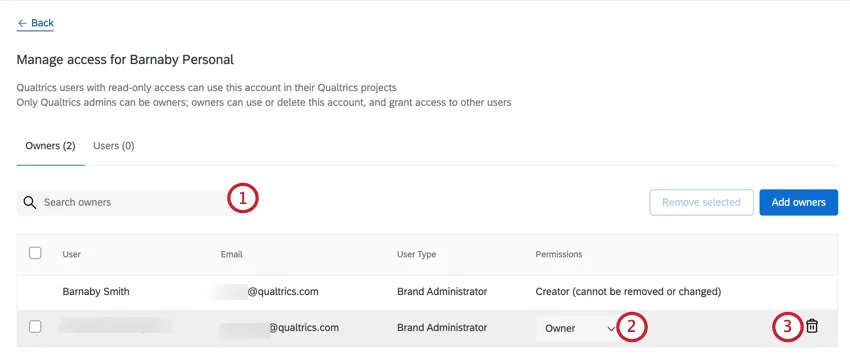 searching for a user for an extension account