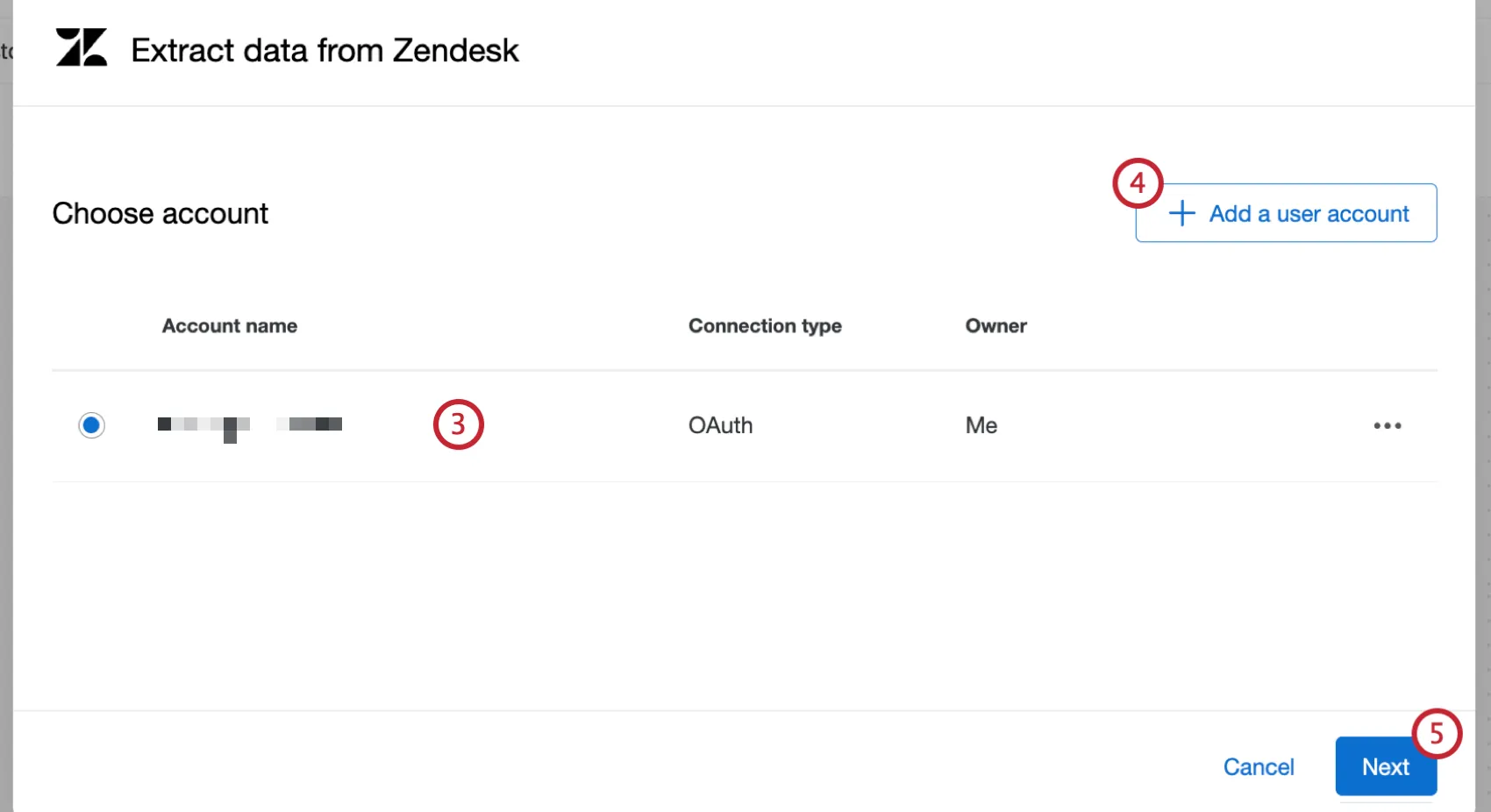 a zendesk account selected, with the option to add a user account in the top-right of the page