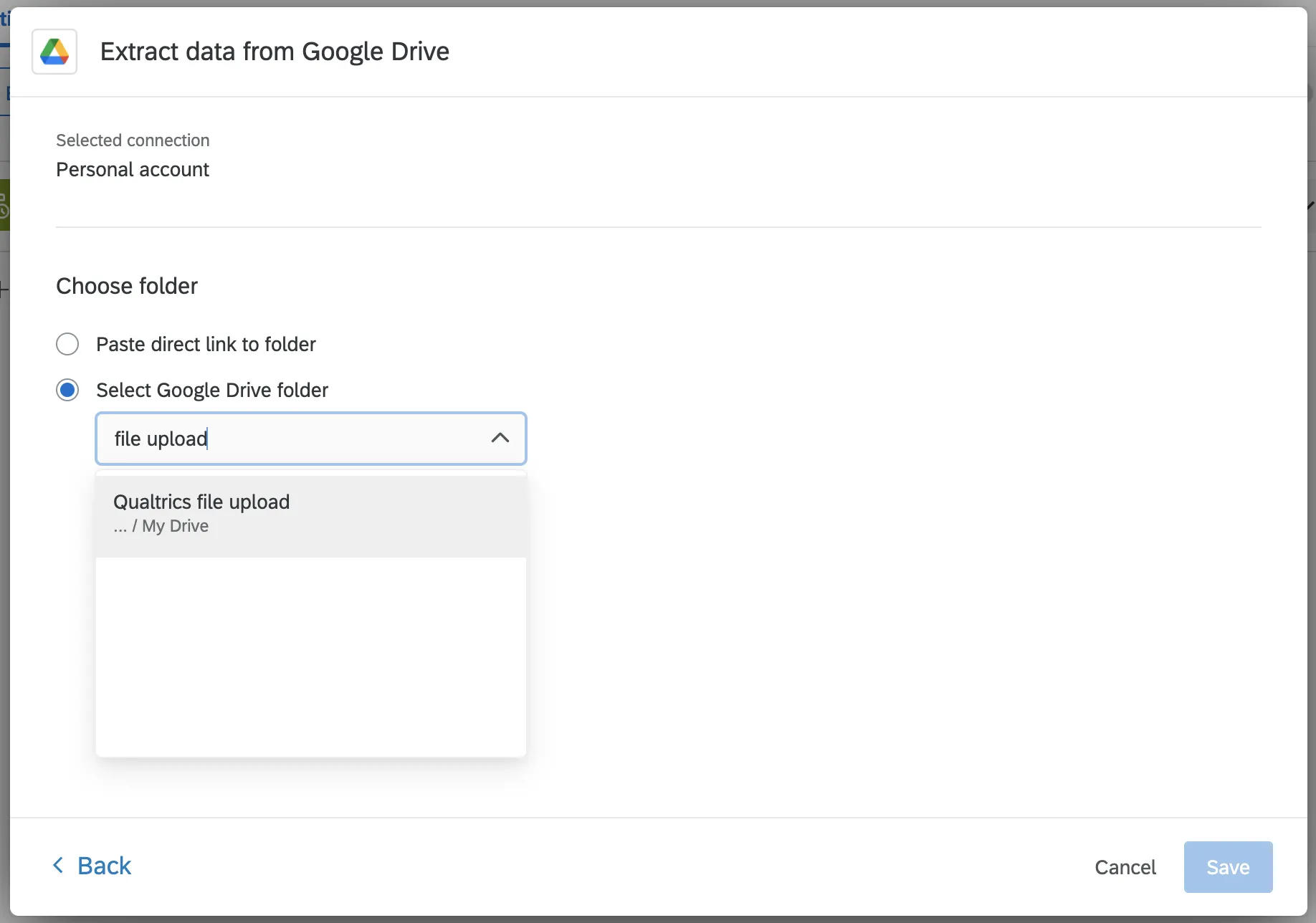 choosing a folder via the dropdown