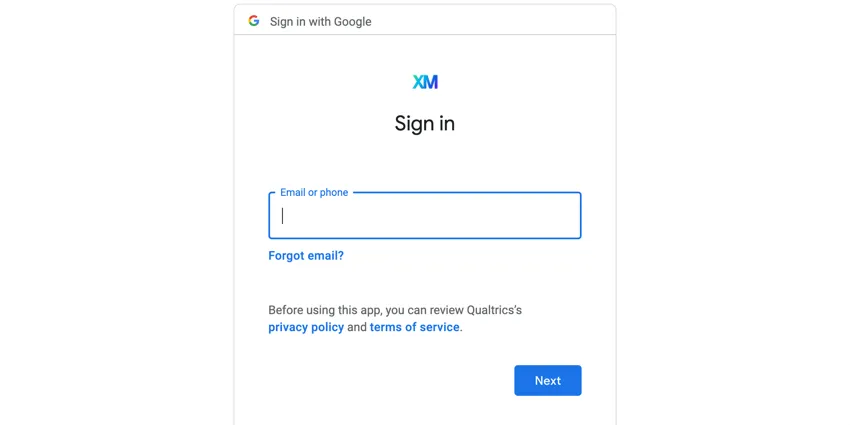 the google login screen