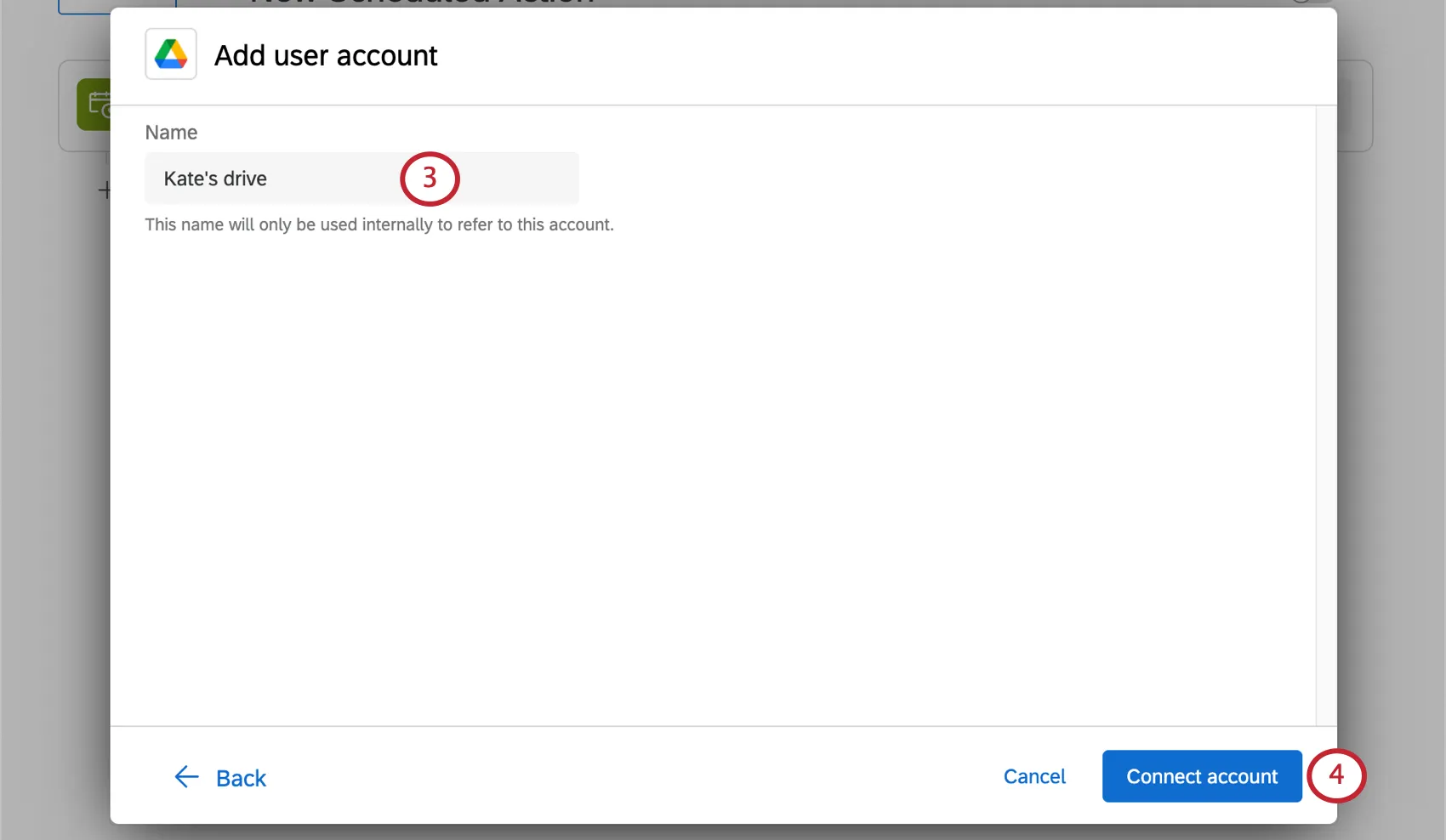 dando um nome à conta e clicando em conectar conta